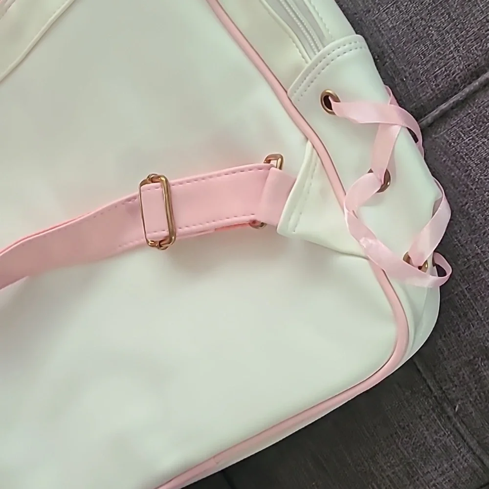 Donalworld white Pink bow backpack faux leather‎ NWT